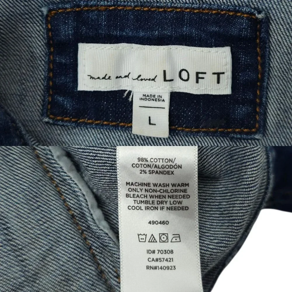 LOFT Denim Western Jacket Womens L Button Front Cropped Long Sleeve Pockets - Picture 7 of 16